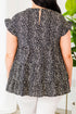 Black Leopard Print Ruffled Short Sleeve Keyhole Back Tiered Flowy Plus Size Blouse